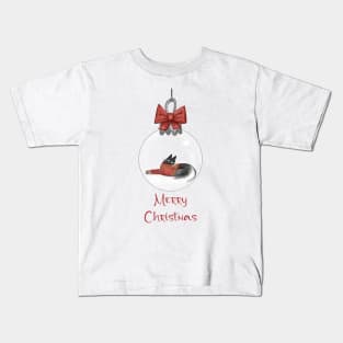 Merry Christmas - Black cats with Santa hat. Kids T-Shirt